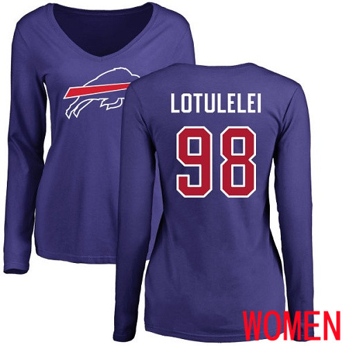 NFL Women Buffalo Bills #98 Star Lotulelei Royal Blue Name and Number Logo Long Sleeve T Shirt